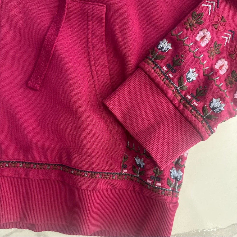 Driftwood Jacket Women Sz Medium Maroon Teddy Floral Embroidered Zip Up Hoodie - Picture 10 of 11